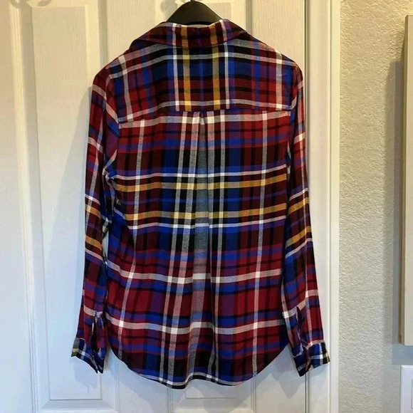 EUC L’Agence Tyler Holly Blue Red Plaid Lightweight Button Down Shirt Sz XS - Picture 6 of 11